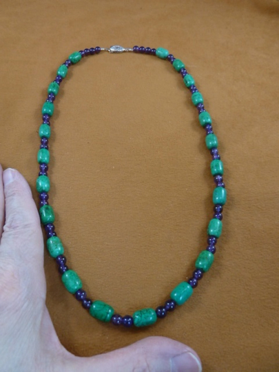 23 Inch Long Enhance Green Emerald Turquoise & Purple Amethyst Gemstone Beads Bead Beaded Necklace Jewelry V326-176
