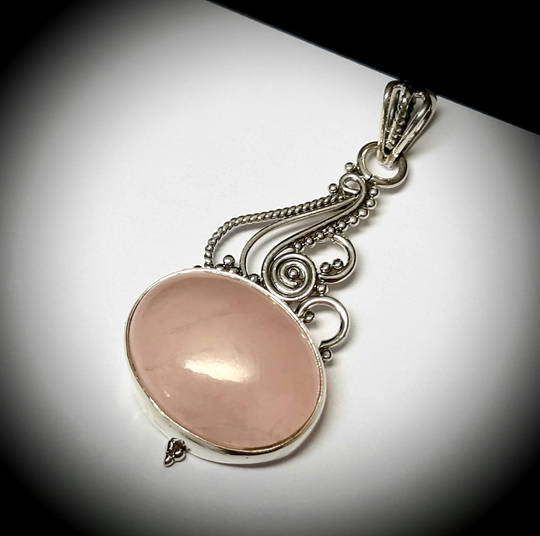 Natural Rose Quartz Beautiful Pendant Sterling Silver 925