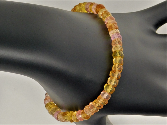 Padparadscha "Grapefruit" Sapphire Rondelle, Faceted Beaded Bracelet
