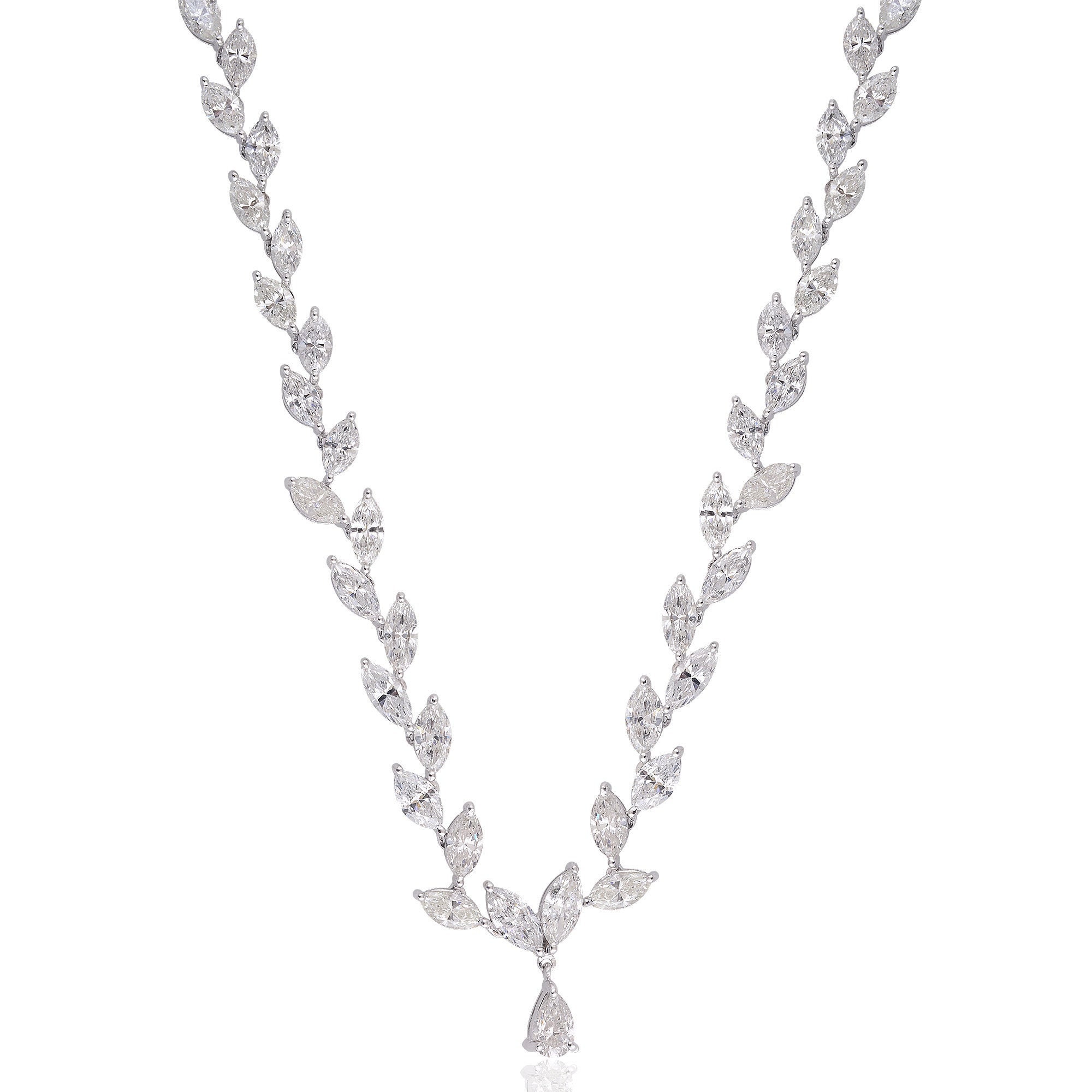 Diamond Necklace, Marquise Necklace in 14K White Gold, Pear Pendant, April Birthstone, Push Present, Jewelry