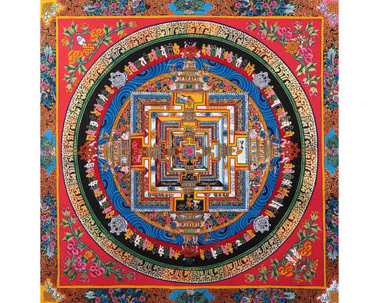 Dragon Border Kalachakra Mandala Thangka | Tibetan Handpainted Artwork Religious Wall Hanging Decorations Spiritual Gift Ideas