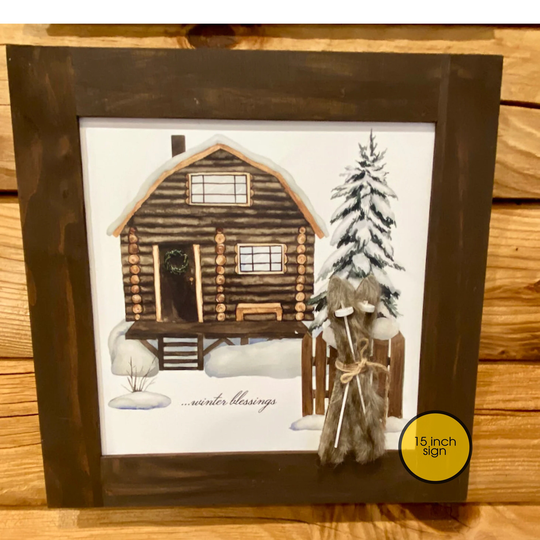 Ski Wall Art, Cabin Decor, Winter Sign, Sign, Blessing, Rustic Cabin Log Cabin, Ski, Snow, 15 Inches