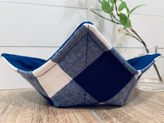 Navy & White Buffalo Plaid Bowl Cozy, Navy White, Farmhouse Kitchen, Housewarming Gift, Microwaveable