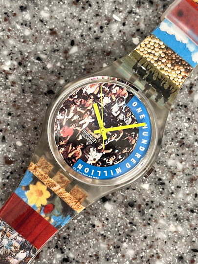 Swatch Watch Vintage 1991 Gz126 The People One Hundred Million Never Worn 34mm Face New Battery Collectible Commemoratives Swatch