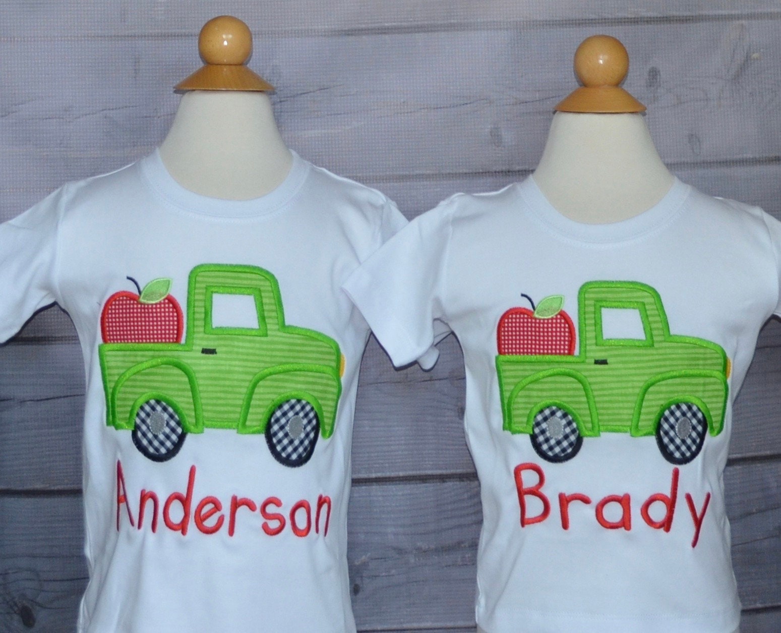 Personalized Truck With Apple Applique Shirt Or Bodysuit Girl