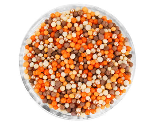 Pumpkin Spice Non-Pareils Blend - Our Pumpkin Spice Blend Is A Mix Of Tiny Non-Pareils in Brown, Orange, Latte, Peach & Pearly Rose Gold
