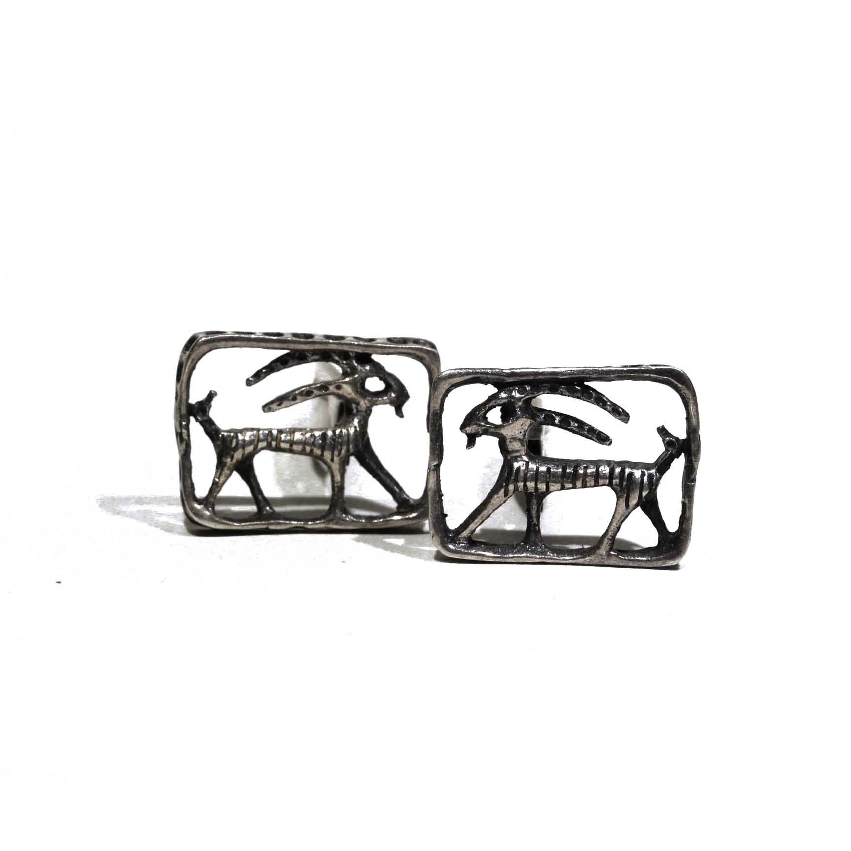 Vintage Butting Rams Long Honrs Sterling Thin Framed Open Cut Away Cutout Abstract Modernist Cufflinks
