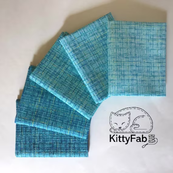 Coco Blue Green Blender Fabric - 5-Piece Fat Quarter Bundle Michael Miller Grid Texture Modern Quilting Apparel Home Decor