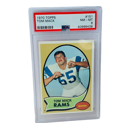 Tom Mack Rookie Card Rc 1970 Topps #151 Los Angeles Rams Graded Psa 8 Mint Hof Hall Of Fame Non Auto Jersey Very Low Population Pop