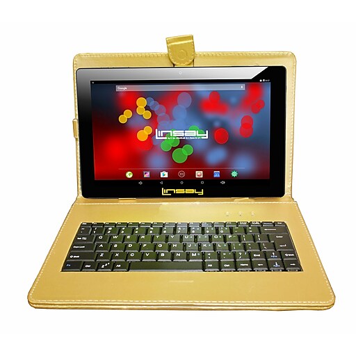 LINSAY F10 Series 10.1" Tablet, WiFi, 2GB RAM, 32GB, Android 11, Black w/Golden Keyboard (F10XIPSBDG)