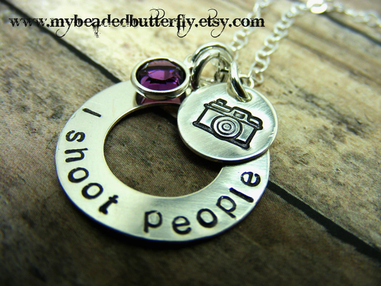 Camera-Photographer-Necklace-Hand Stamped-I Shoot People-Personalized Necklace