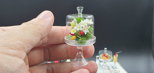 Vintage Flowers in Dome Cover Glass For Dollhouse Miniature