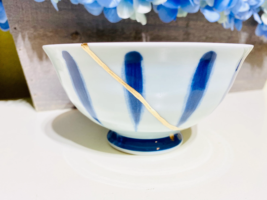Kintsugi Bowls, Blue & White Summer Repaired Bowl, Gifts, Home Decor, Nautical Style Japanese Bowl