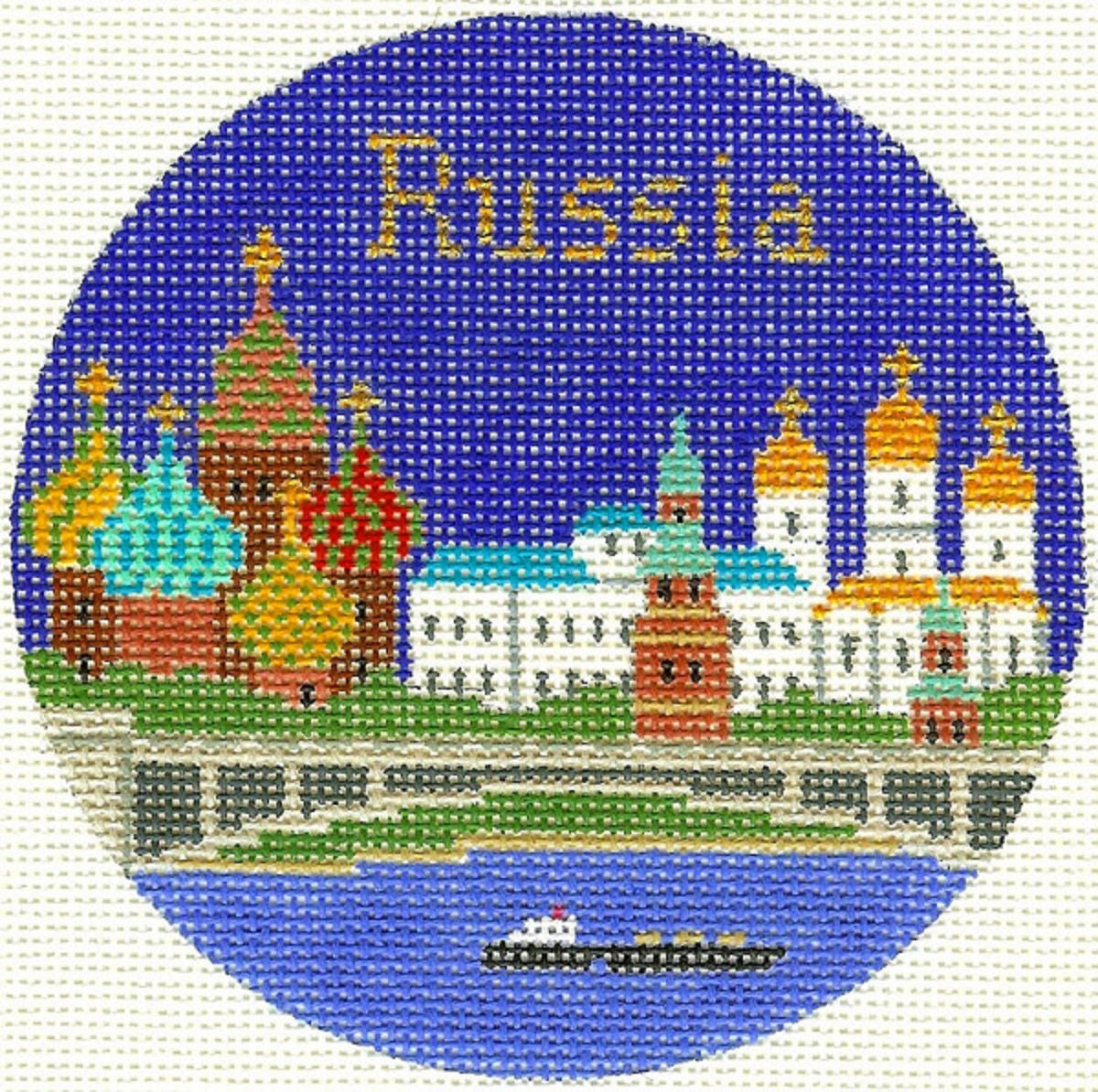 Needlepoint Handpainted Russia Christmas Silver Needle 4.25 -Free Shipping