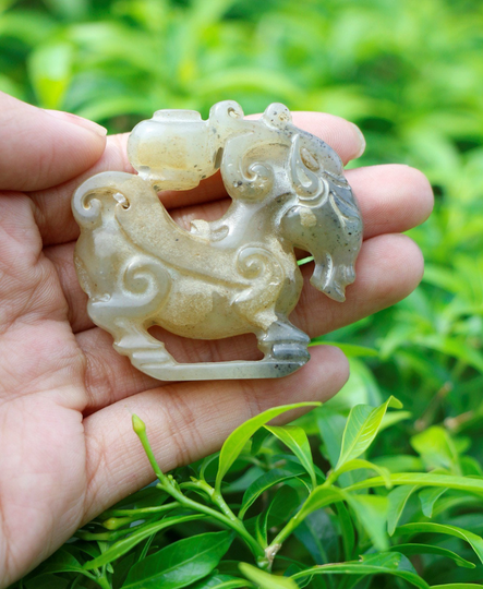 Antique Chinese Ram Natural Green Jade Art Deco