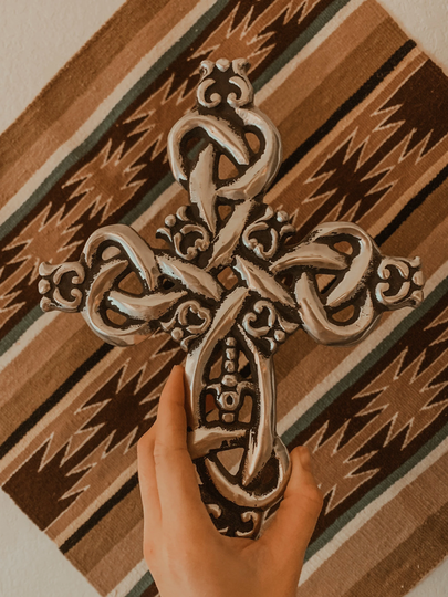 Vintage Mexican Silver, Ornate Hanging Cross, Wall Decor, Made in Mexico, Silver Cross, Southwestern Home, Wall Collage, Wall Art, Mexican Cross