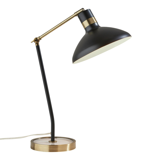 Black Metal and Antique Brass Bryson Adjustable Desk Lamp - Glass by World Market