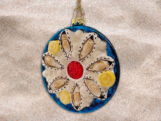 Plate Of Oysters Glass Christmas Ornament