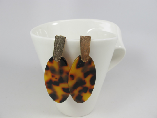 Animal Print Statement Earrings, Chunky Tortoise Brown Gold Boho Royal Blue Jewelry