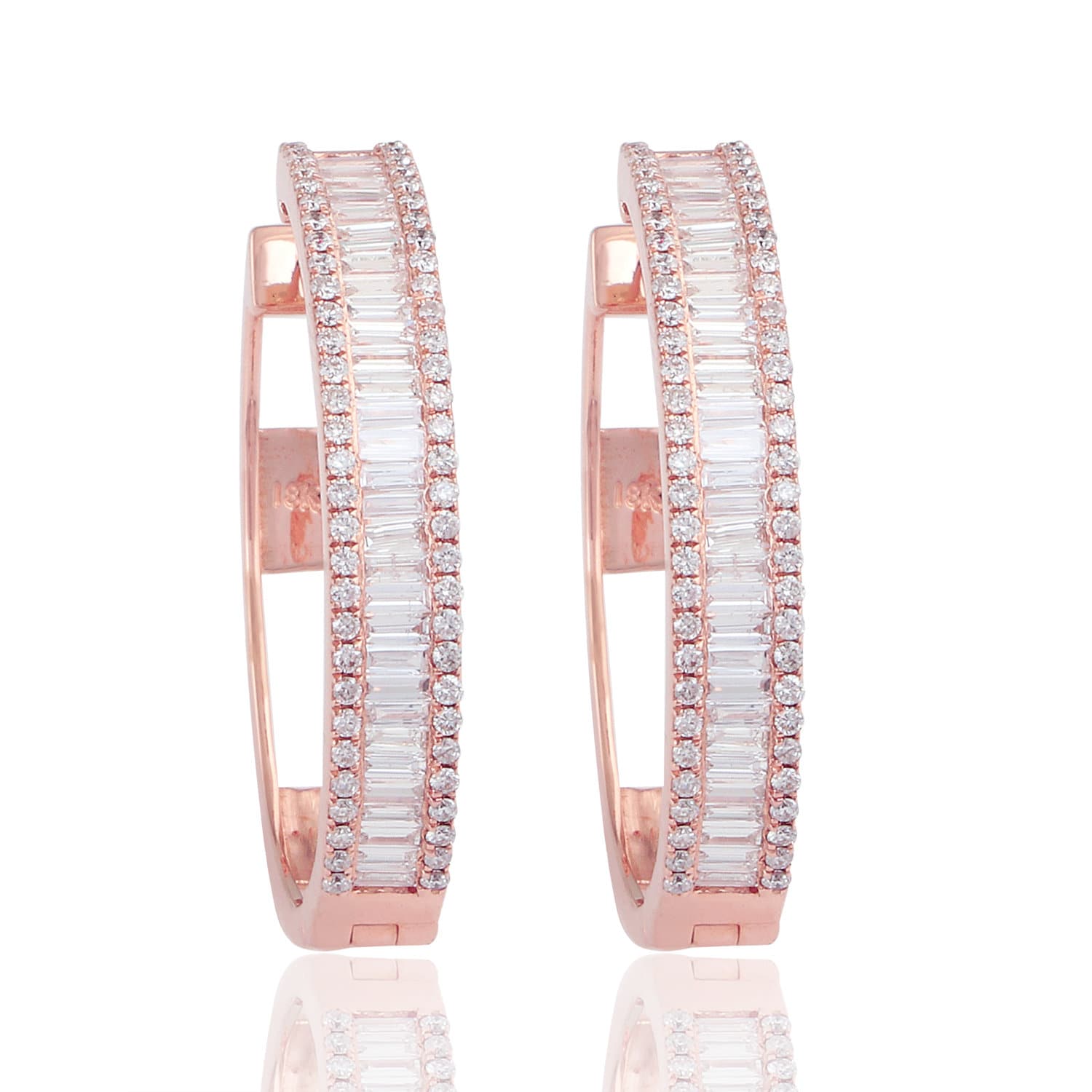 14K Rose Gold Diamond Hoop Earrings 1.60 Ct Natural Baguette | Hi Color Si Clarity Fine Jewelry For Women's