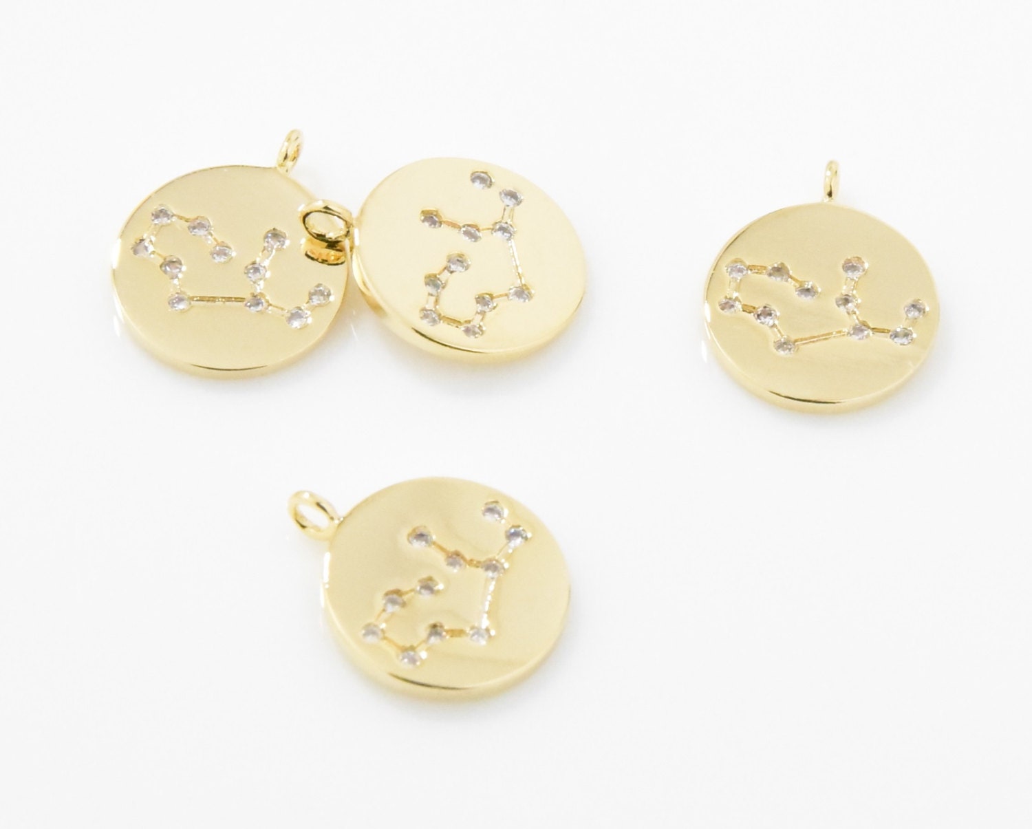 Virgo . The Virgin Cubic Constellation Pendant Zodiac Sign 16K Polished Gold Plated Over Brass - 2Pcs/Ia0186-Pg