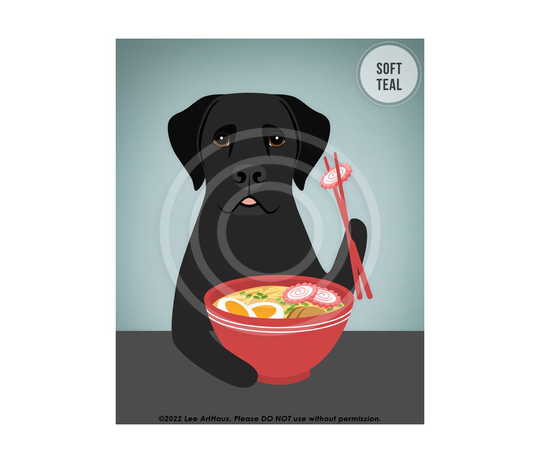 573Dp Ramen Decor - Black Labrador Retriever Dog Eating Wall Art Bowl Noodles Prints Lab Gifts