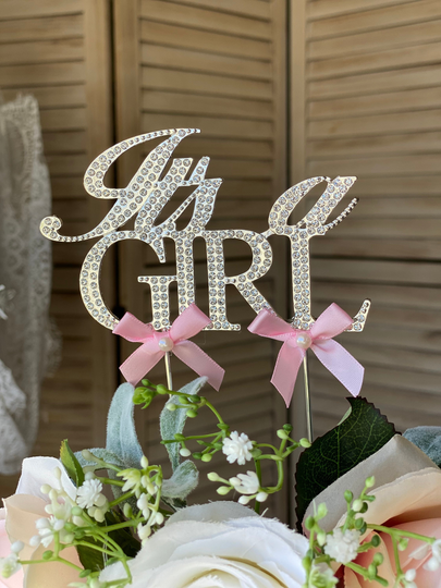 It's A Girl Cake Topper, Metal Rhinestone It's Baby Shower, Gender Reveal Sign, Sign Girl, Baby