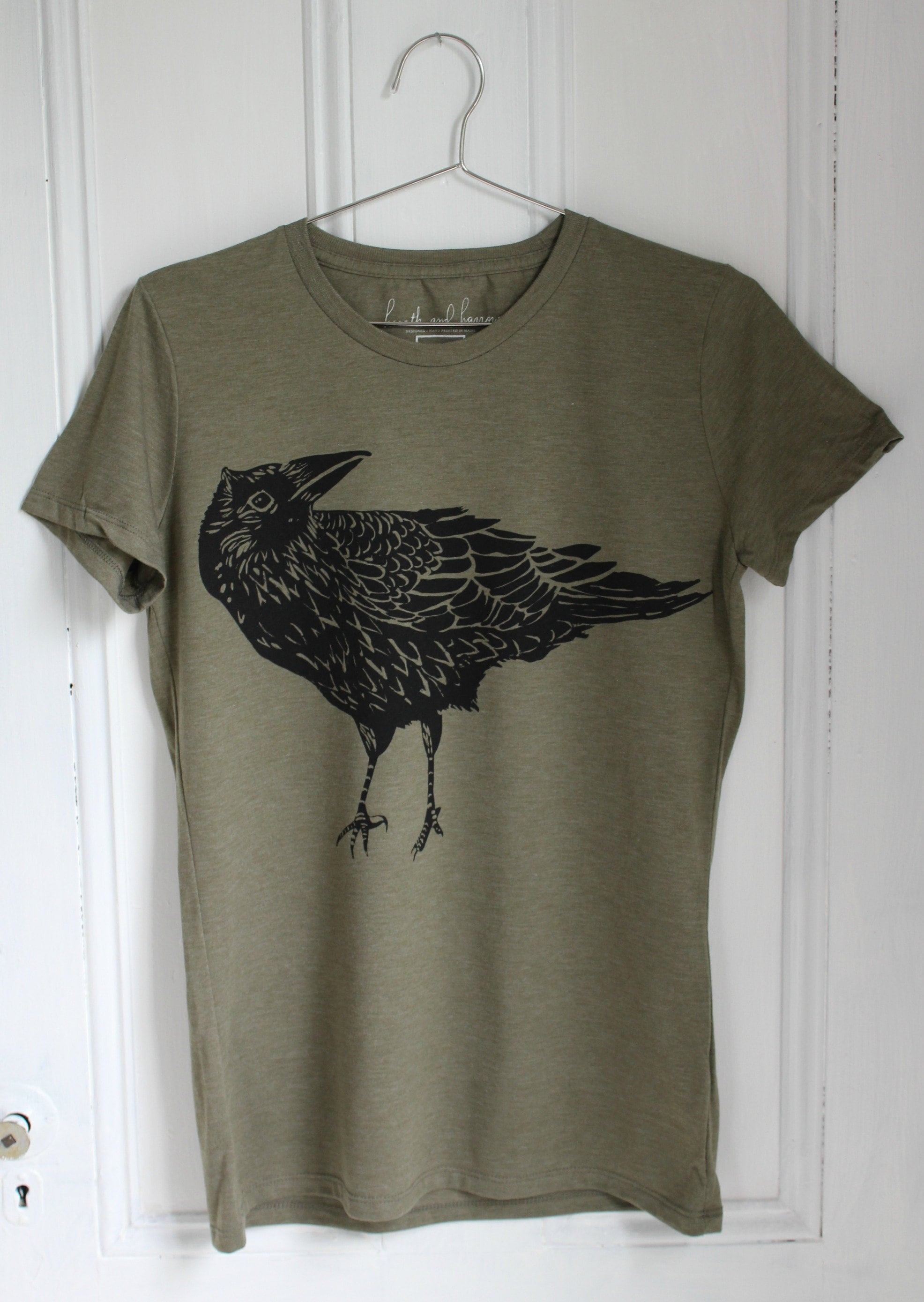 Mens T Shirt - Organic Crow Tee Tri-Blend Hand Screen Print Men's T-Shirts Graphic T-Shirt Green Slow Fashion Eco