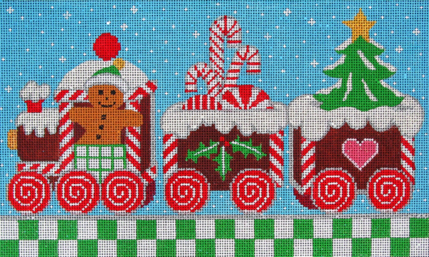 Needlepoint Handpainted Amanda Lawford Christmas Gingerbread Train 10x6