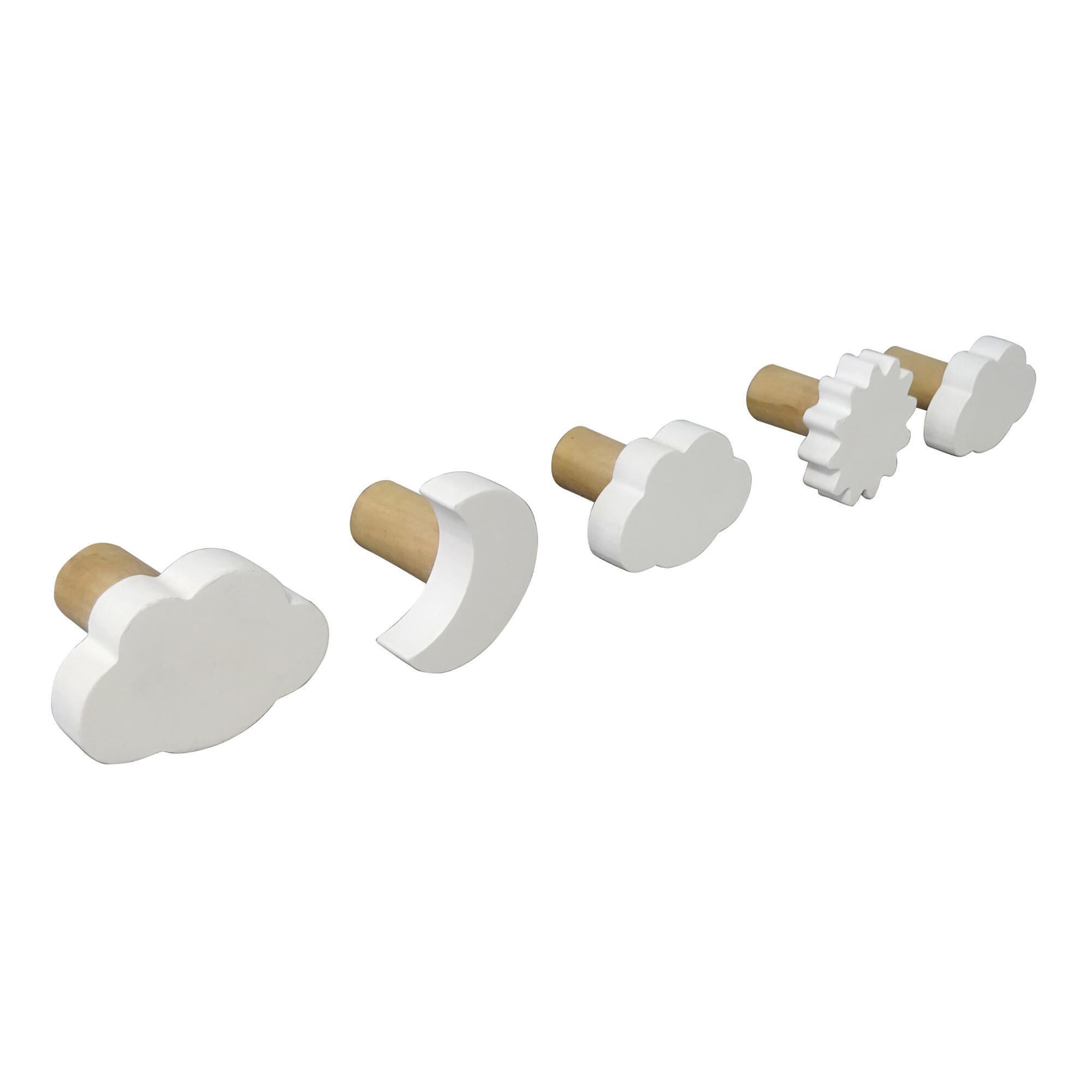White Floating Cloud, Sun And Moon Wall Hooks 5 Pack - Wood by World Market