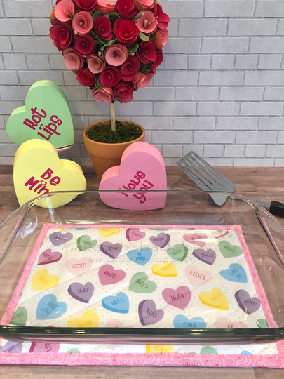 Large 9" X 13" Valentine Conversation Heart Fabric, Casserole Or Cookie Sheet, Hot Pad, Trivet