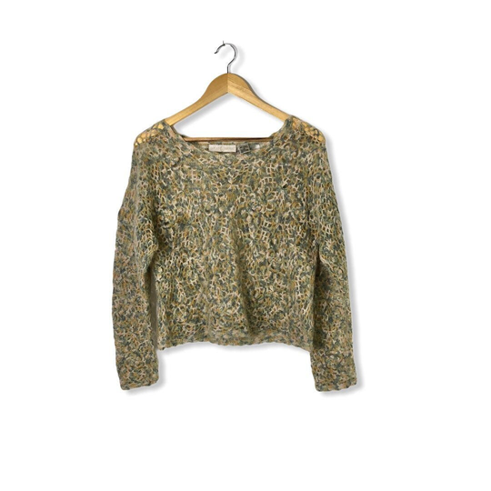 Vintage Brown Open Knit Mohair Blend Sweater, Size Large