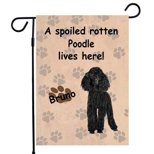 Black Poodle Dog Garden Flag, Lovers House Photo Spoiled Rotten