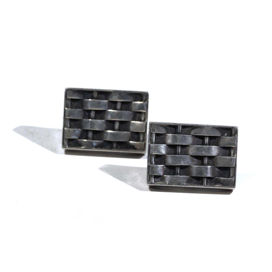 Rare Vintage Taxco Mexico Cr Signed 169 Basket Weave Apple Pie Sterling Silver Wavy Mexican Handmade Cufflinks