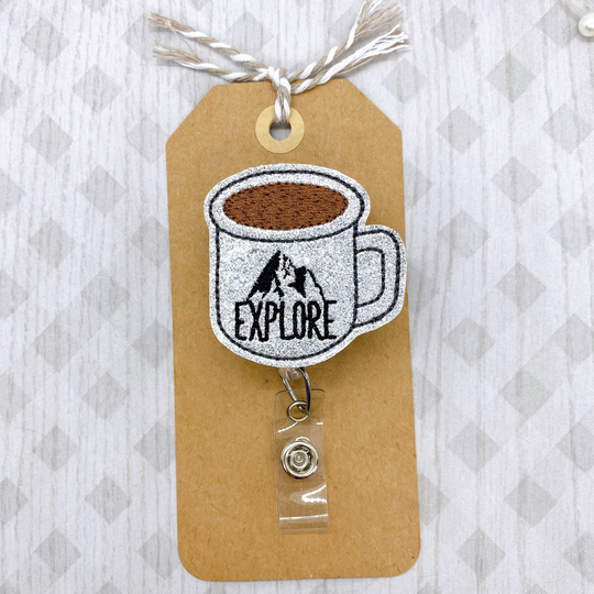 Explore Mug Badge Reel, Coffee Clip, Nurse Teacher Lanyard, Employee Badge, Retractable Id Holder, Buddy
