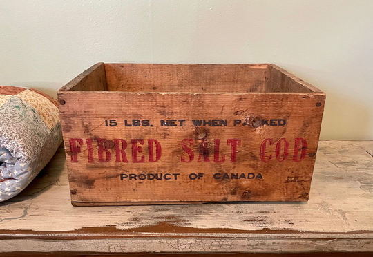 Cod, Fibred Salt Cod Crate, Fish, Fish Vintage Wood Canada, Nova Scotia, Old Wooden Kitchen