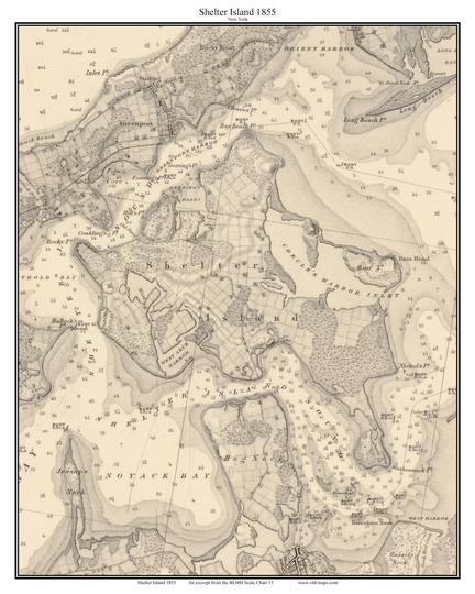 Shelter Island 1855 - Greenport Ram Head Hog Neck Nautical Map Reprint 80000 Chart Long Custom