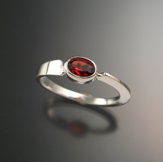 Garnet Stackable Ring Sterling Silver Asymmetrical Ring Hand Crafted in Your Size
