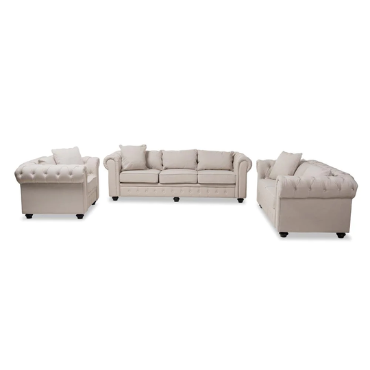 Baxton Studio Alaise Modern 5-Piece Polyester/Polyester Blend Beige Living Room Set in Off-White | 144-8094-8096-LW
