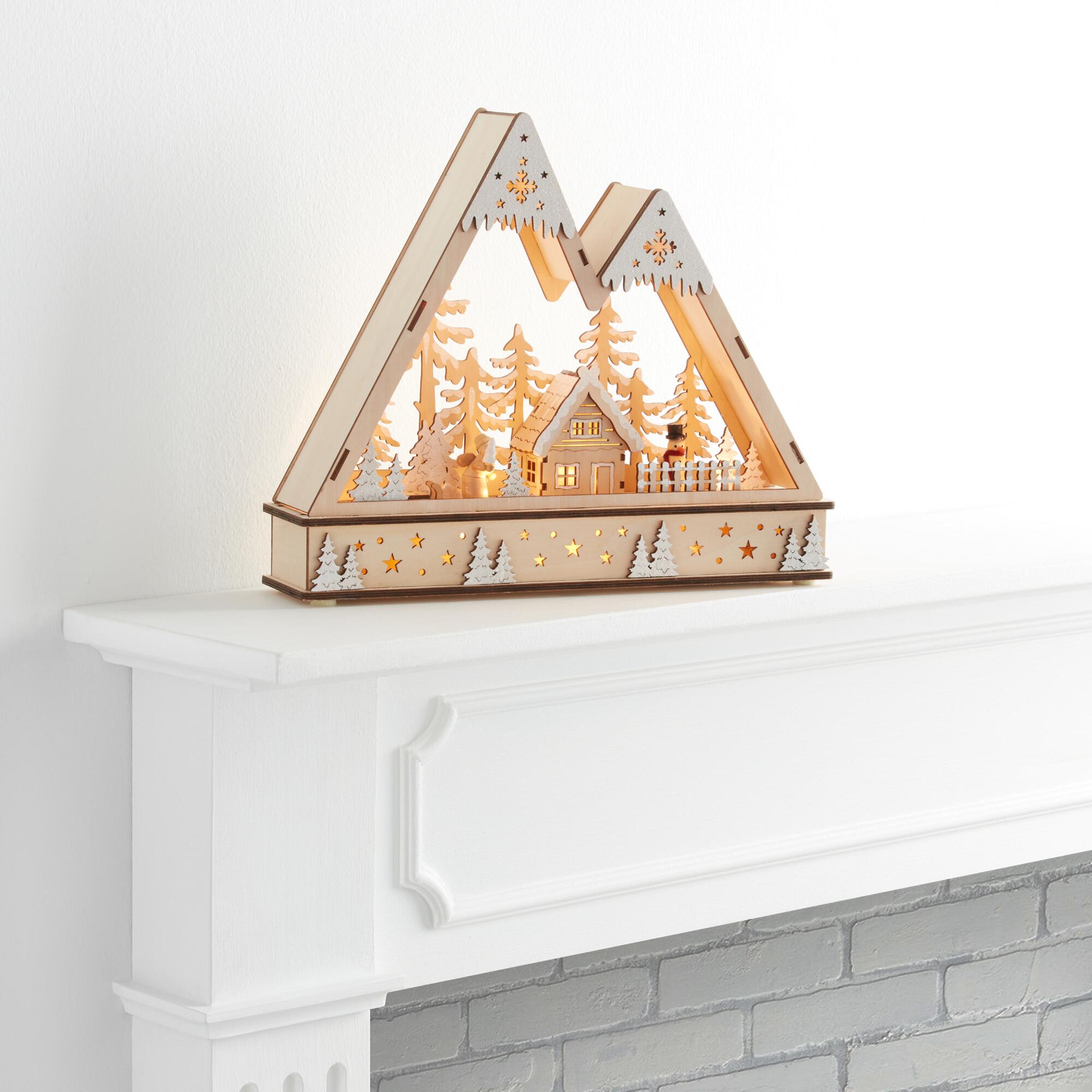 Woodcut Mountain Shadow Box Scene LED Light Up Decor: Natural by World Market