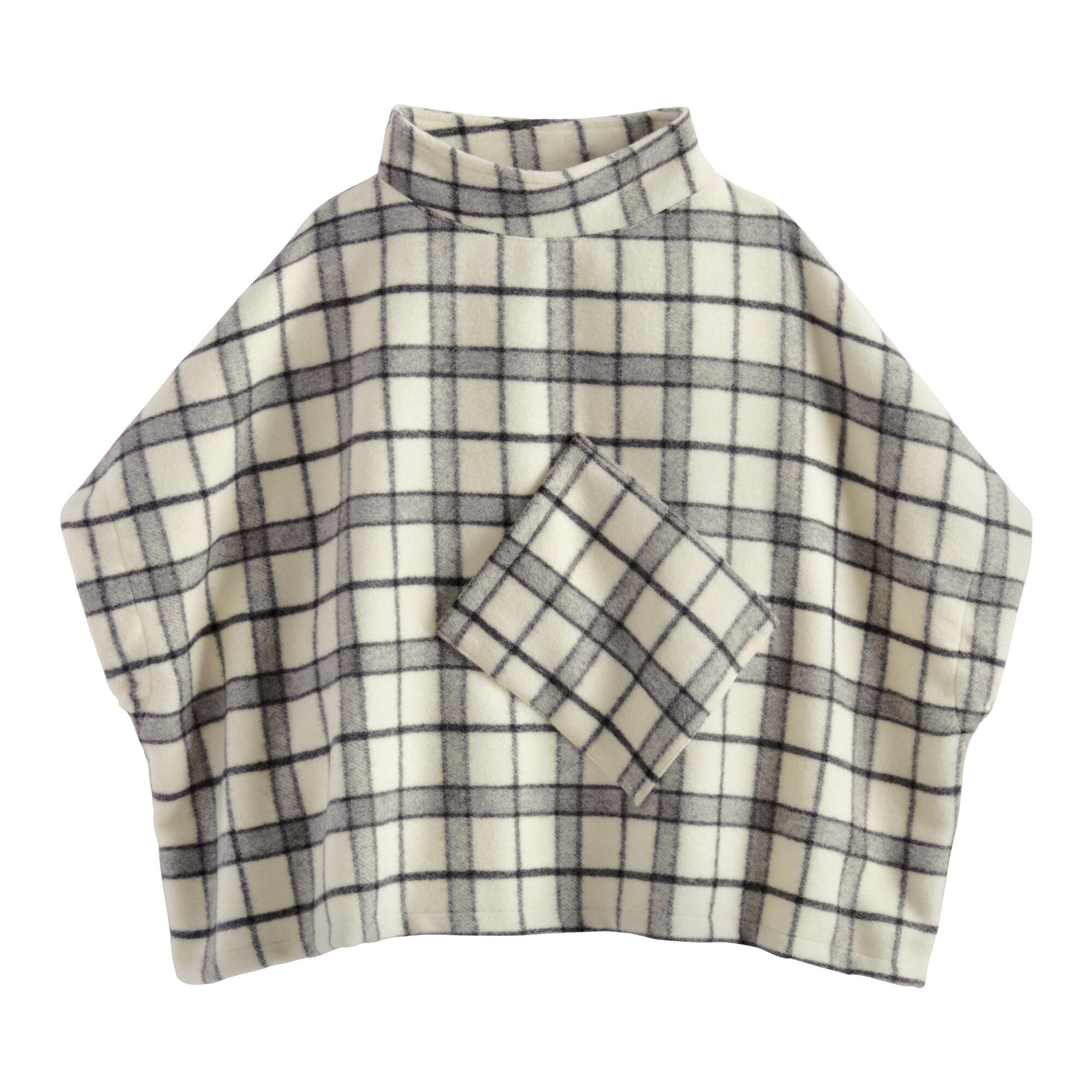 Ivory, Gray And Black Funnel Neck Cecil Poncho: Green - Polyester by World Market