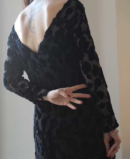 Vintage 70S Silk & Velvet Dévoré Black Maxi Dress