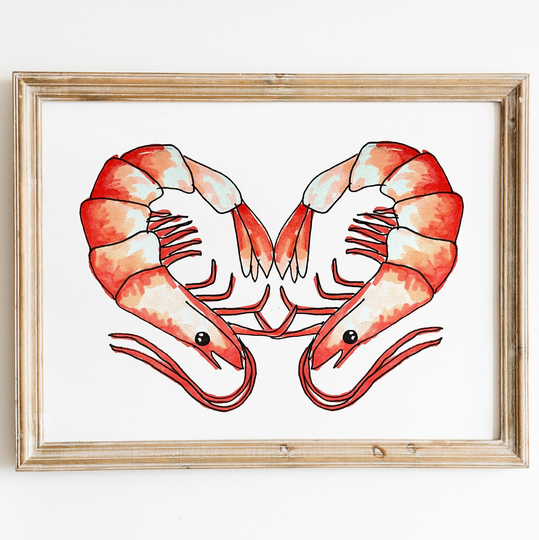 Love Shrimp Illustrated Wall Print, Unique Art