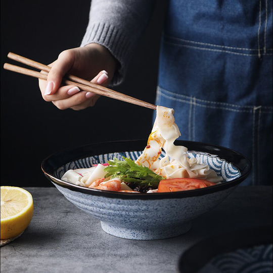 Japanese Blue Wave Ceramic Ramen Salad Soup Noodles Bowl | Rice Kitchen Decoration Kitchenware Housewarming Gifts