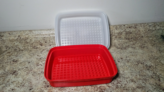 New Tupperware Jr. Marinade 1518 Meat Tenderizer Keeper Container Paprika Red