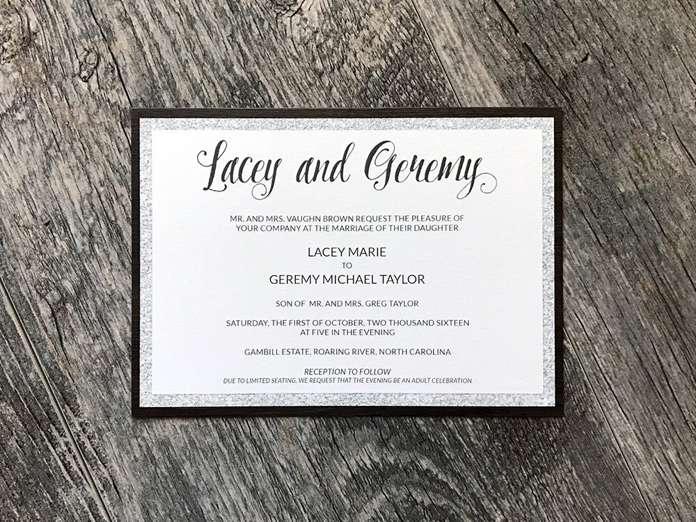 Country Chic Invitation | Wood & Glitter Texture Wedding Modern Southern Invitations