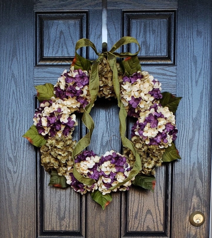 Hydrangea Wreath | Blended Front Door Wreaths Spring Shabby Chic Decor Housewarming Gift Summer