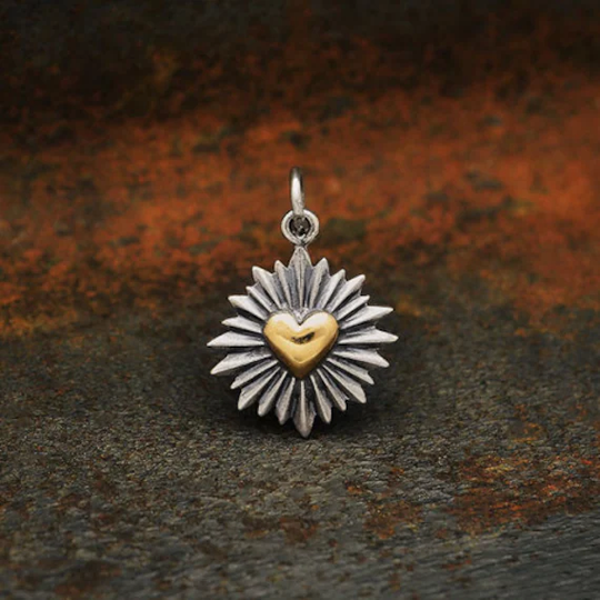 Mixed Metal Pendant Heart With Rays 20 X 14 Mm