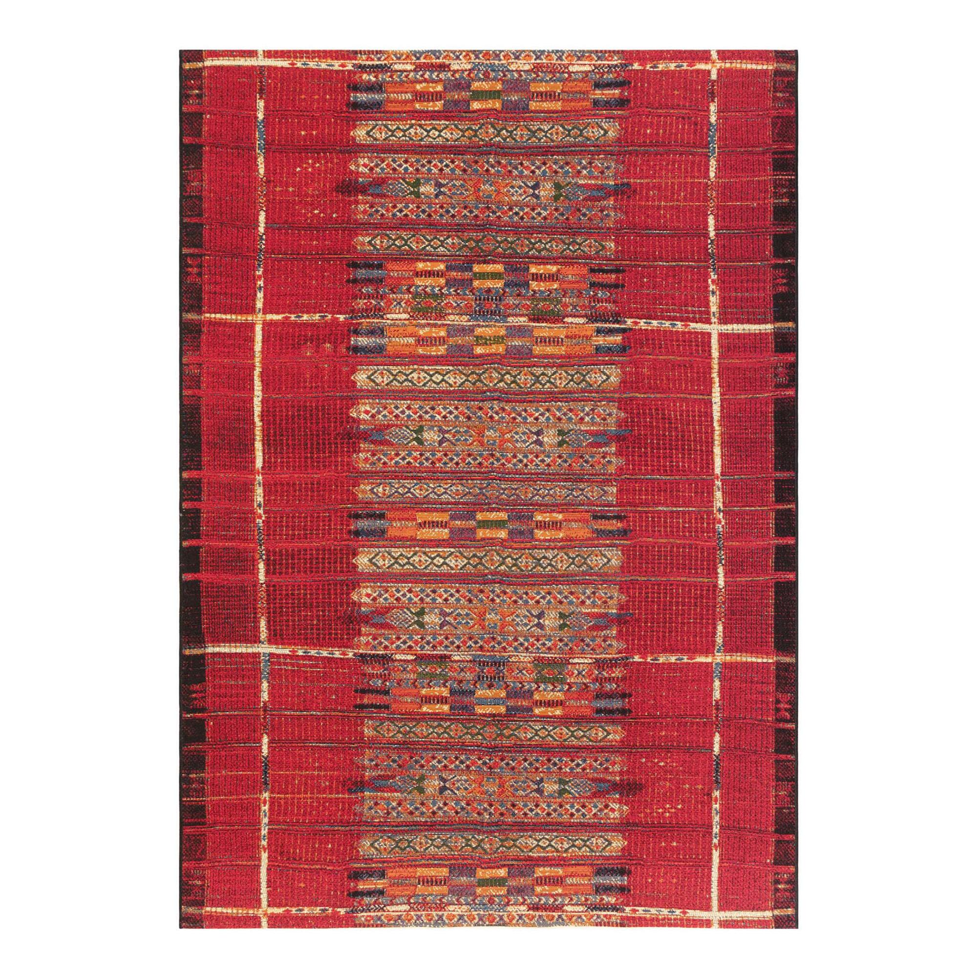 Red Multicolor Global Stripe Indoor Outdoor Patio Area Rug by World Market