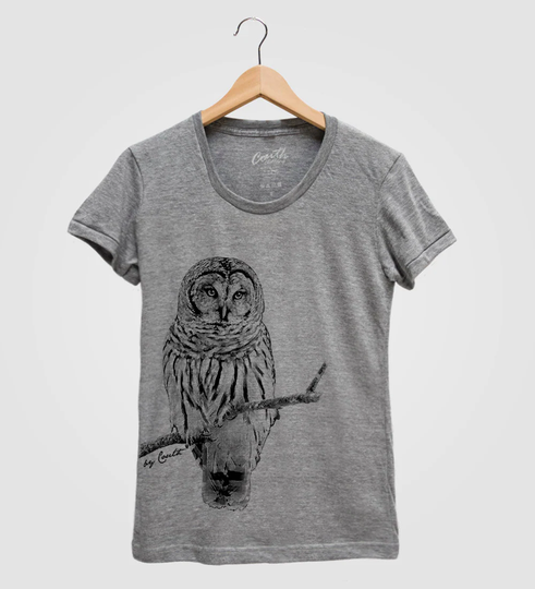 Owl Shirt Women Screen Print Tri-Blend Short Sleeve Tshirt Available S, M L Xl